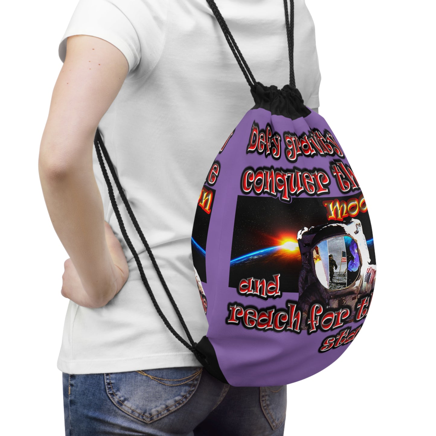 defy conquer reach - Drawstring Bag (light purple)