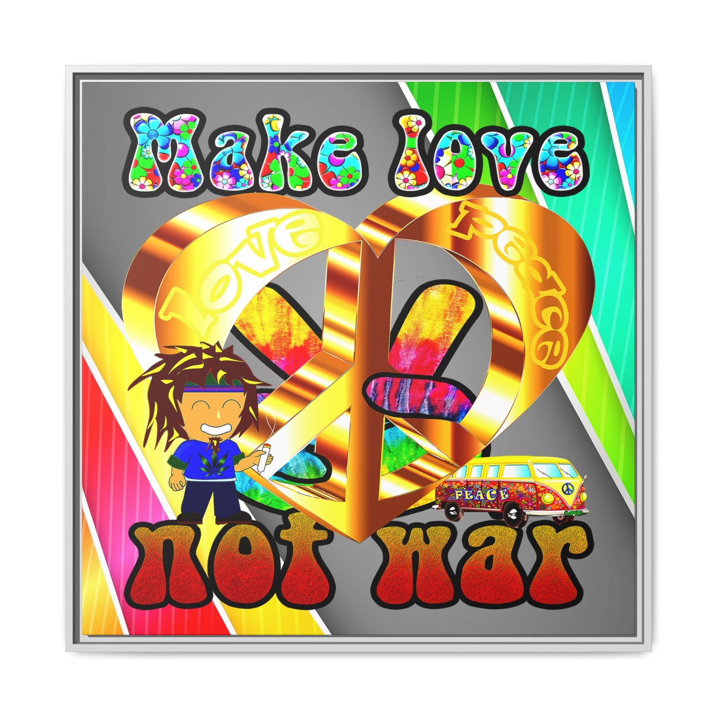 love peace - framed canvas art (rainbow split)