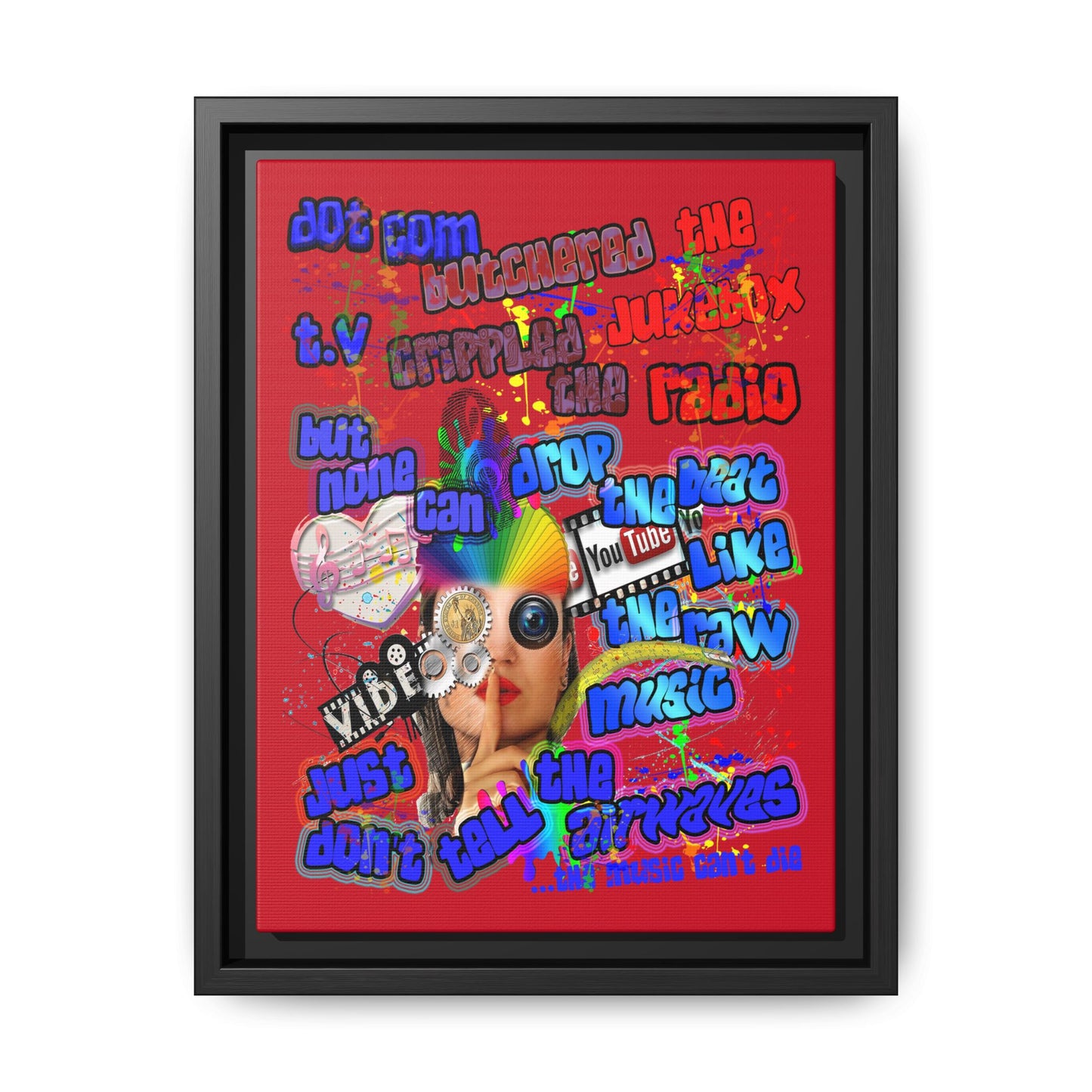 drop the beat - framed canvas art (dark red)