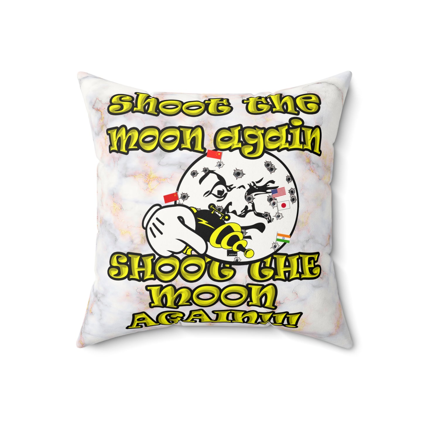 shoot the moon again - Faux Suede Square Pillow - (white marble)