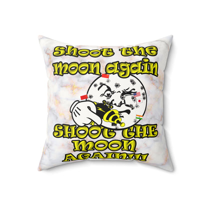 shoot the moon again - Faux Suede Square Pillow - (white marble)