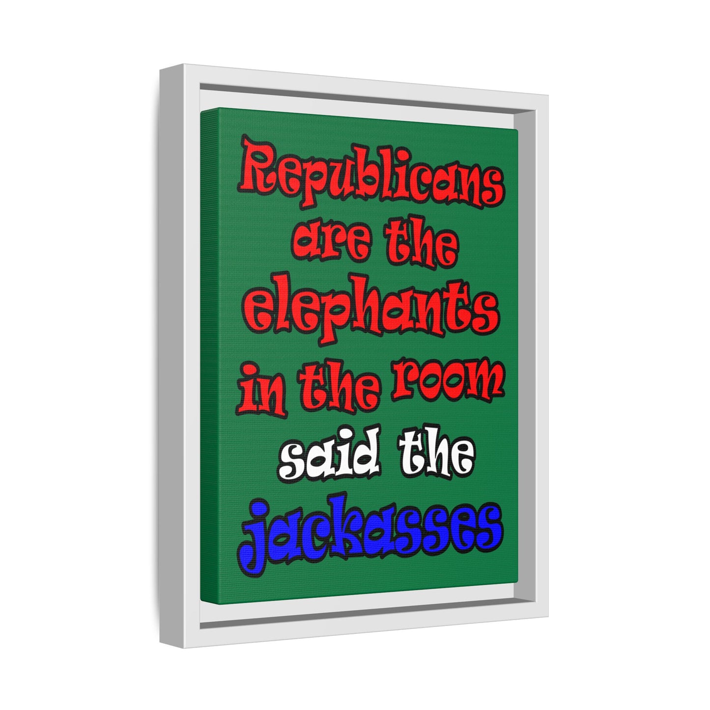 donkeys and elephants - framed canvas art (dark green)