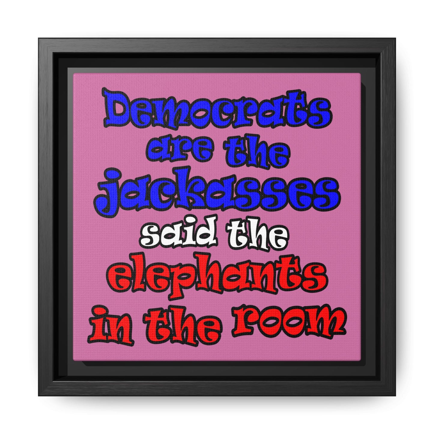 donkeys and elephants - framed canvas art (light pink)