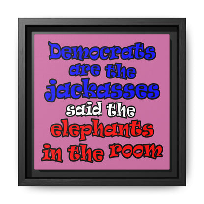 donkeys and elephants - framed canvas art (light pink)