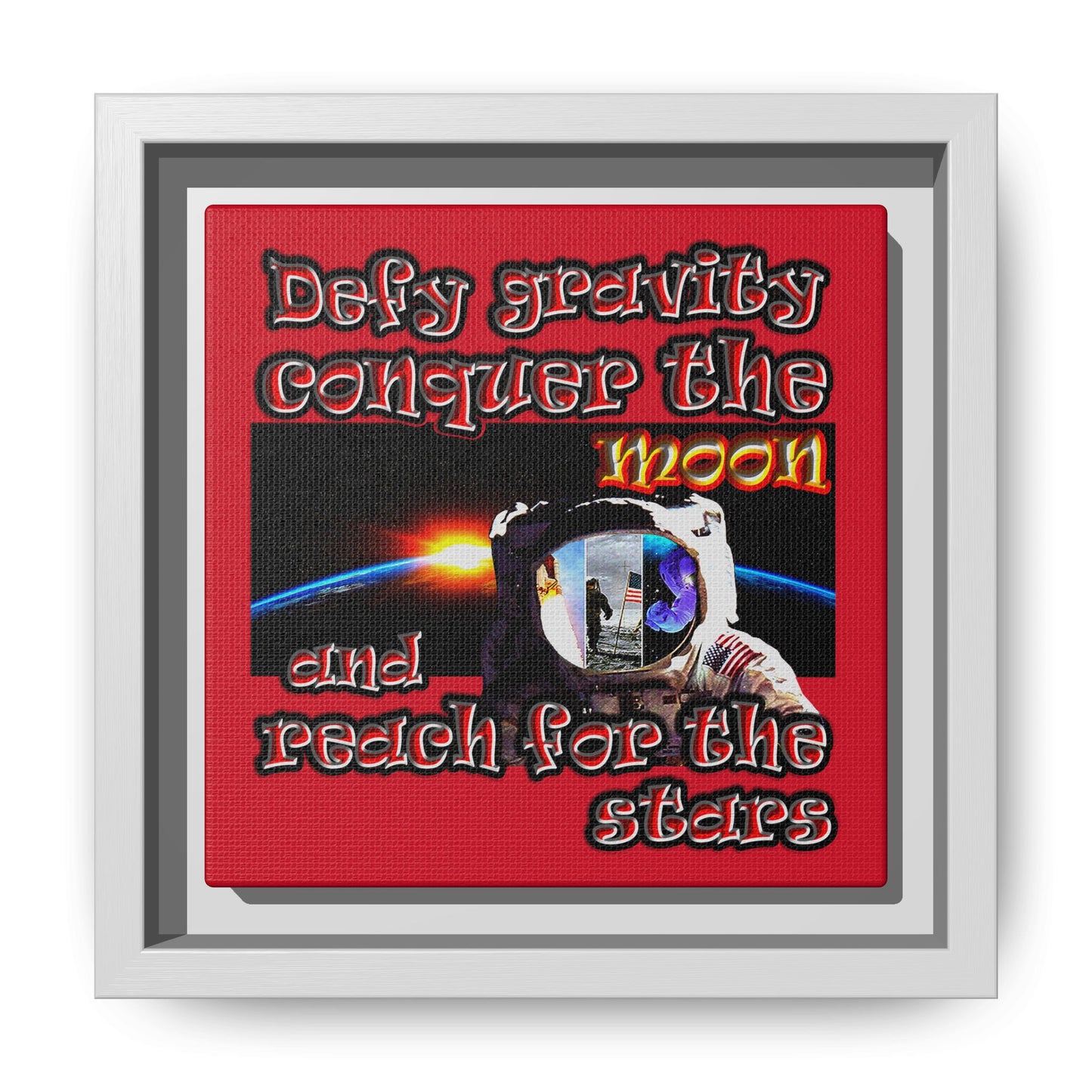 defy conquer reach - framed canvas art (dark red)