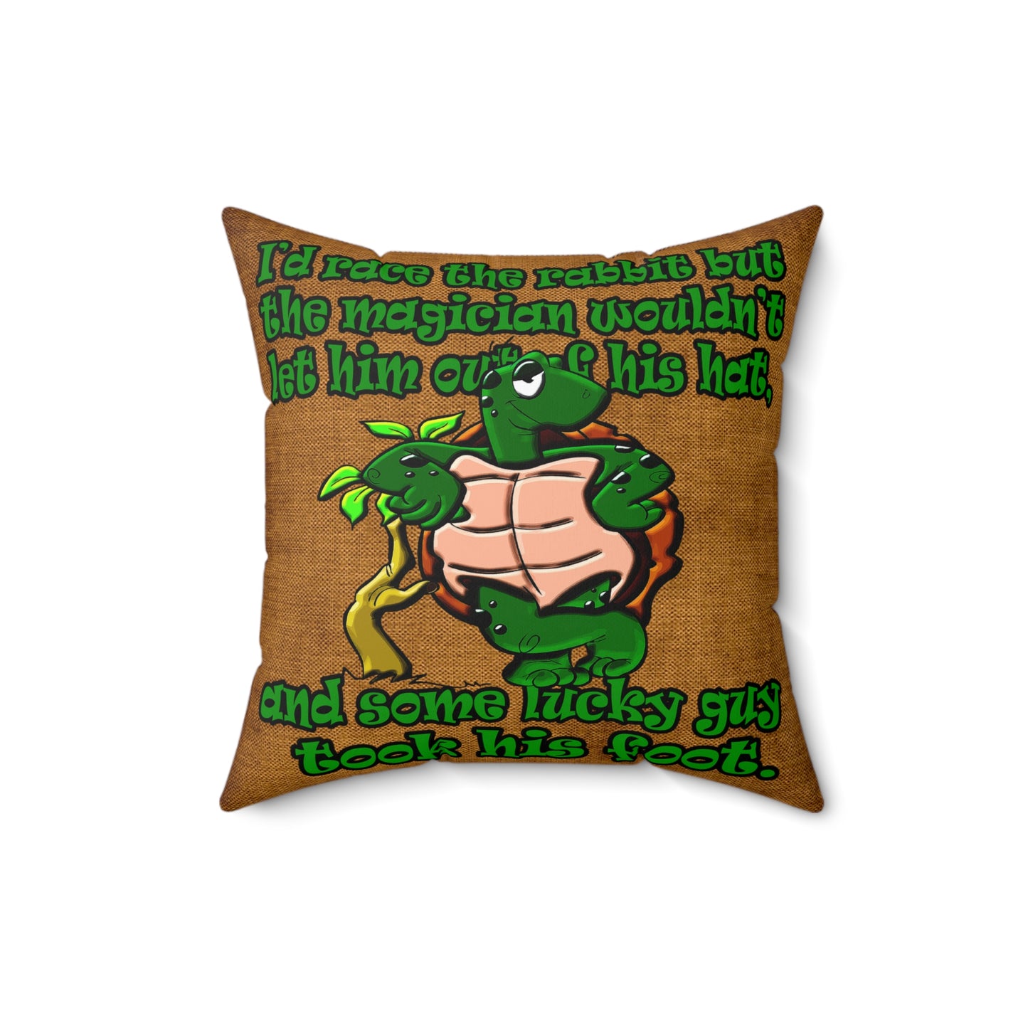 turtle race - Spun Polyester Square Pillow - (dichromatic brown papyrus)