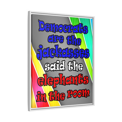 donkeys and elephants - framed canvas art (rainbow split)
