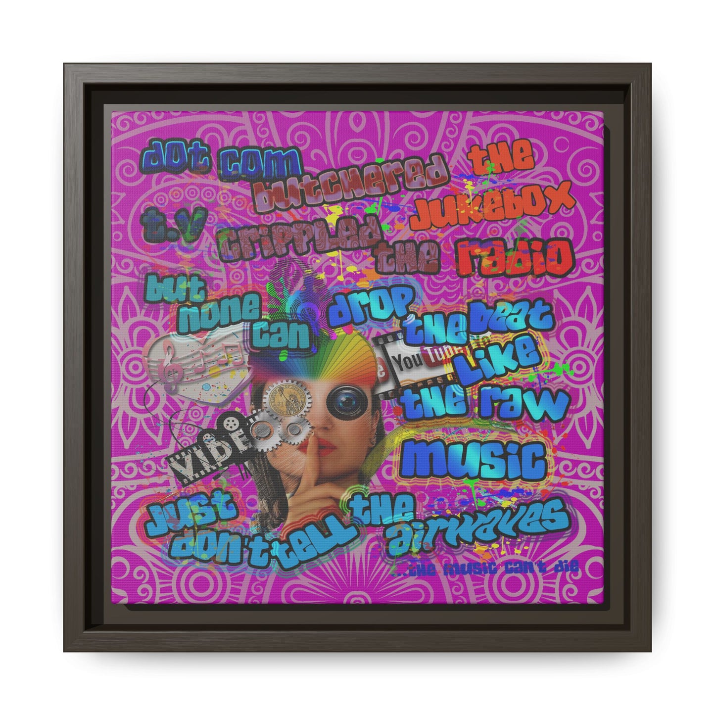 drop the beat - framed canvas art (pink swirl)