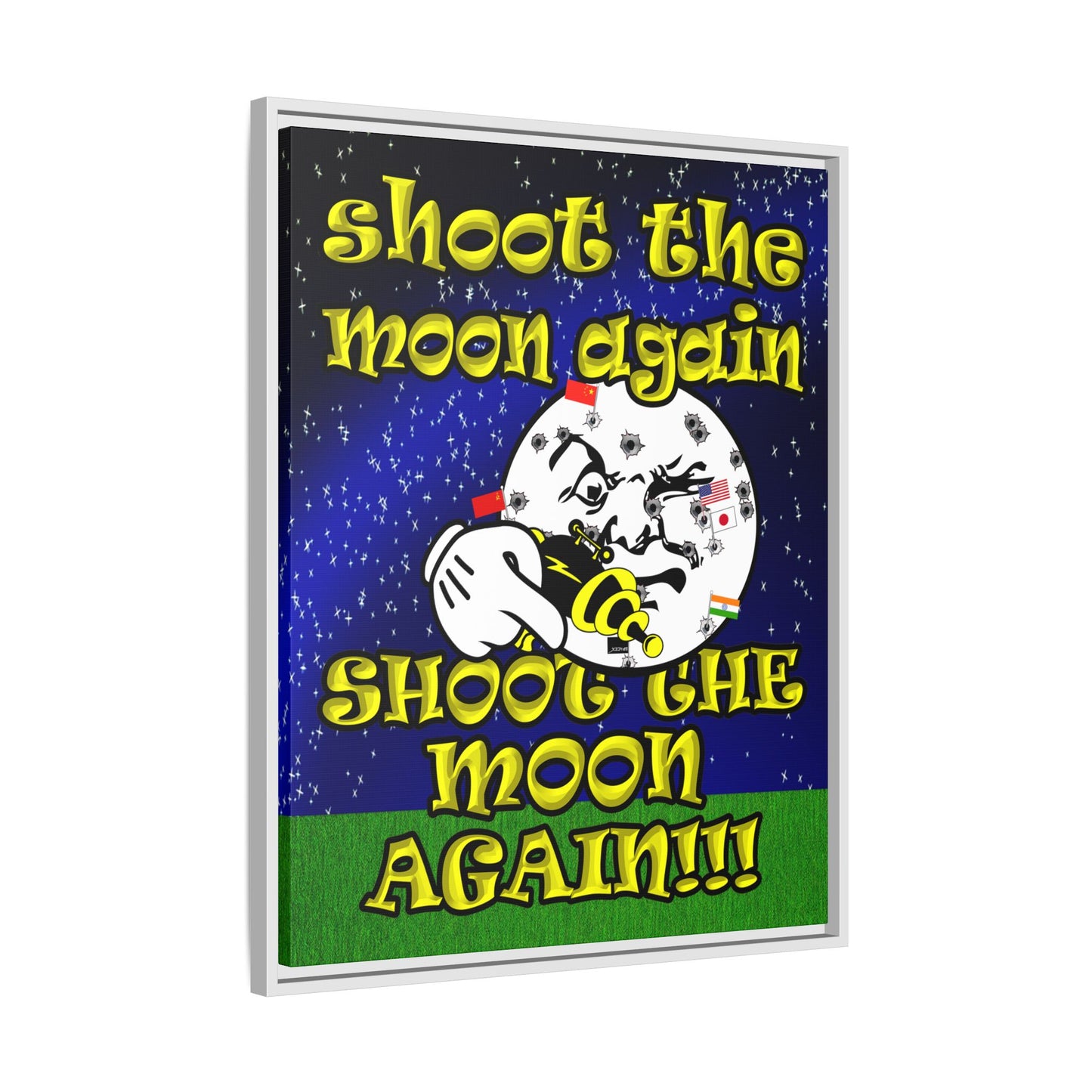 shoot the moon again - framed canvas art ('snoops' background)