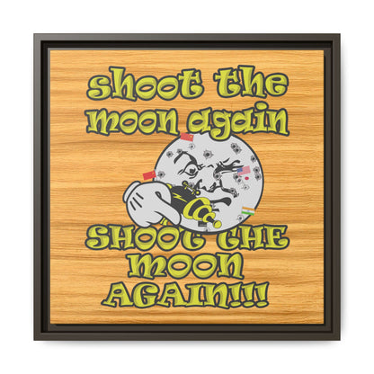 shoot the moon again - framed canvas art (butterscotch wood finish)