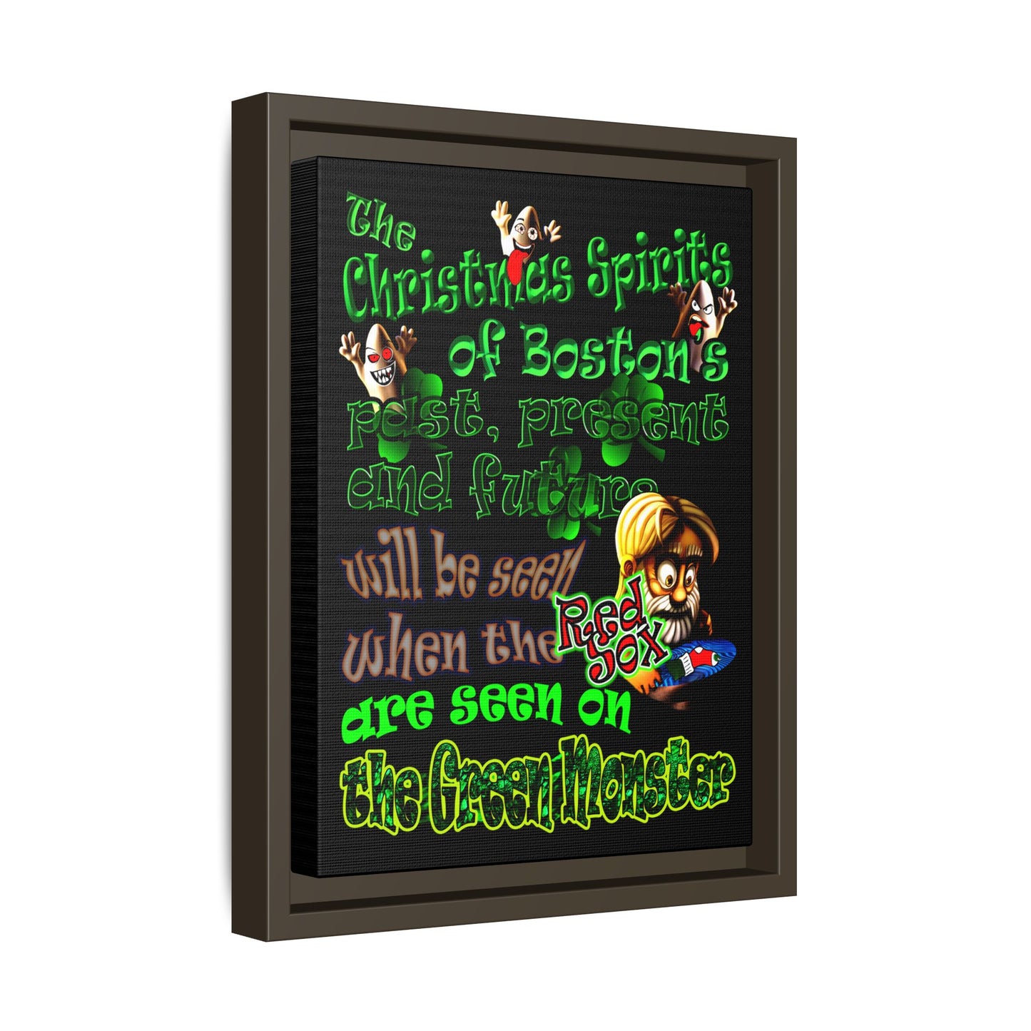 christmas spirits of boston - framed canvas art (black)