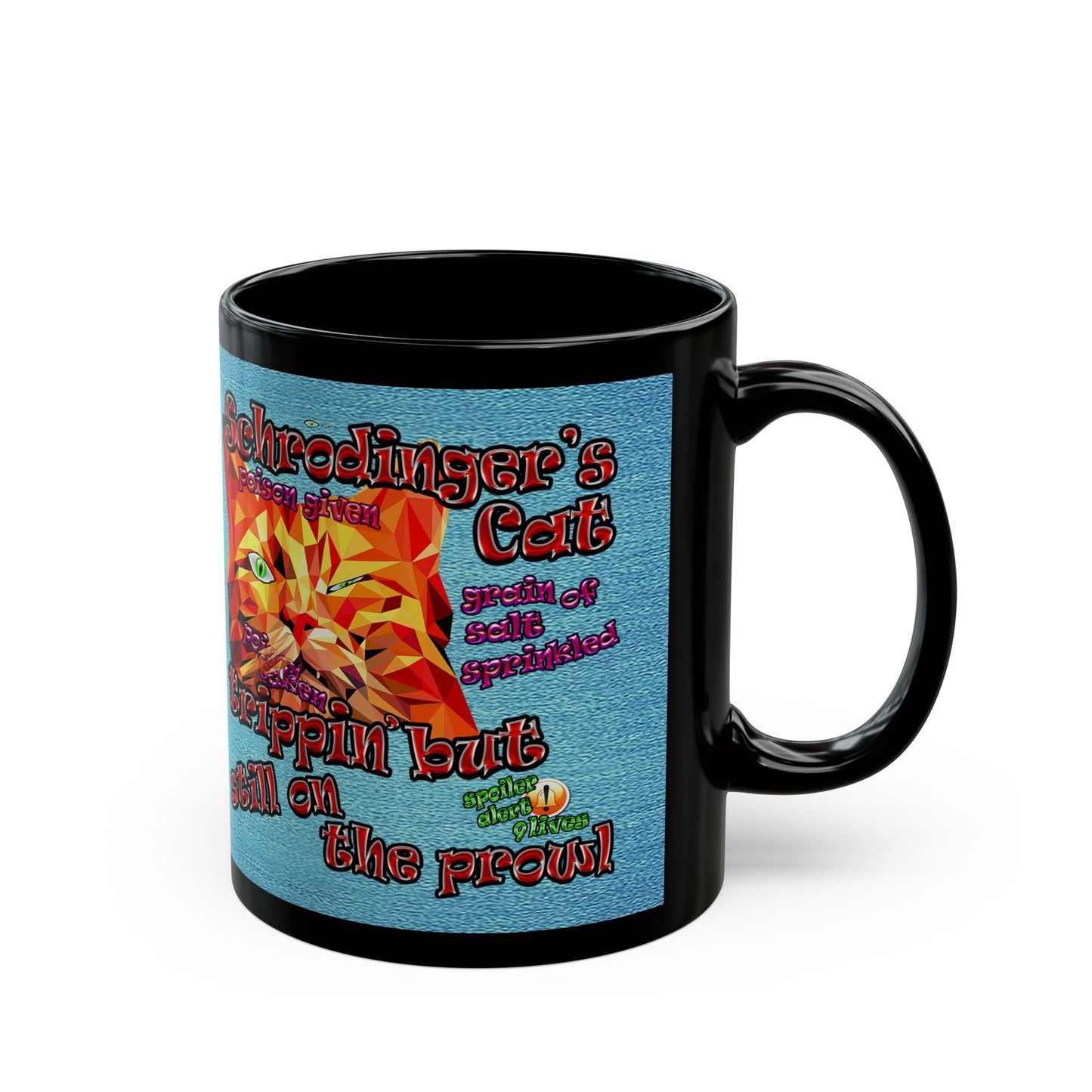 schrodinger's cat - Black Mug (faded blue)