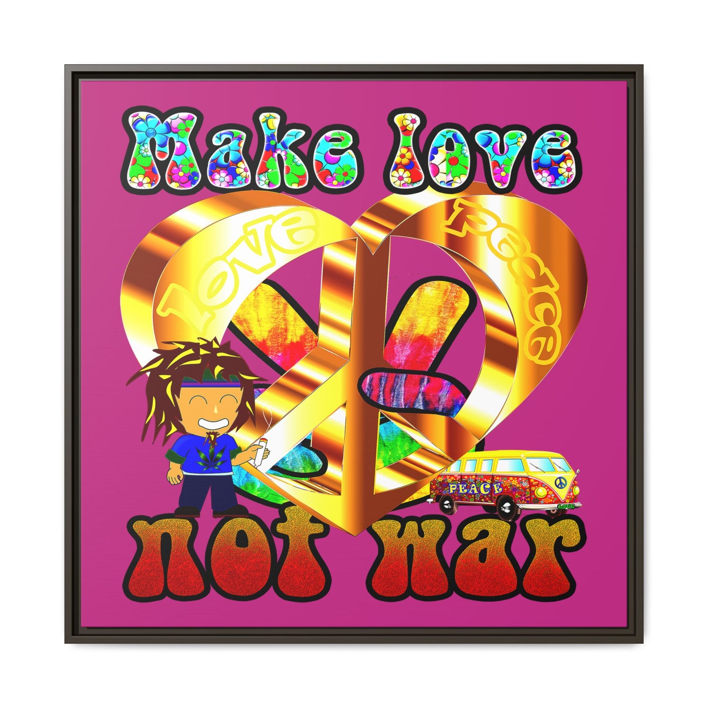 love peace - framed canvas art (pink)