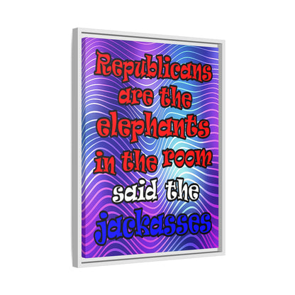 donkeys and elephants - framed canvas art (purple wave)