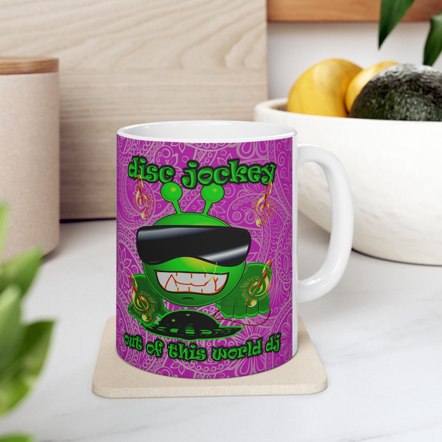 disc jockey - White Mug (pink swirl)