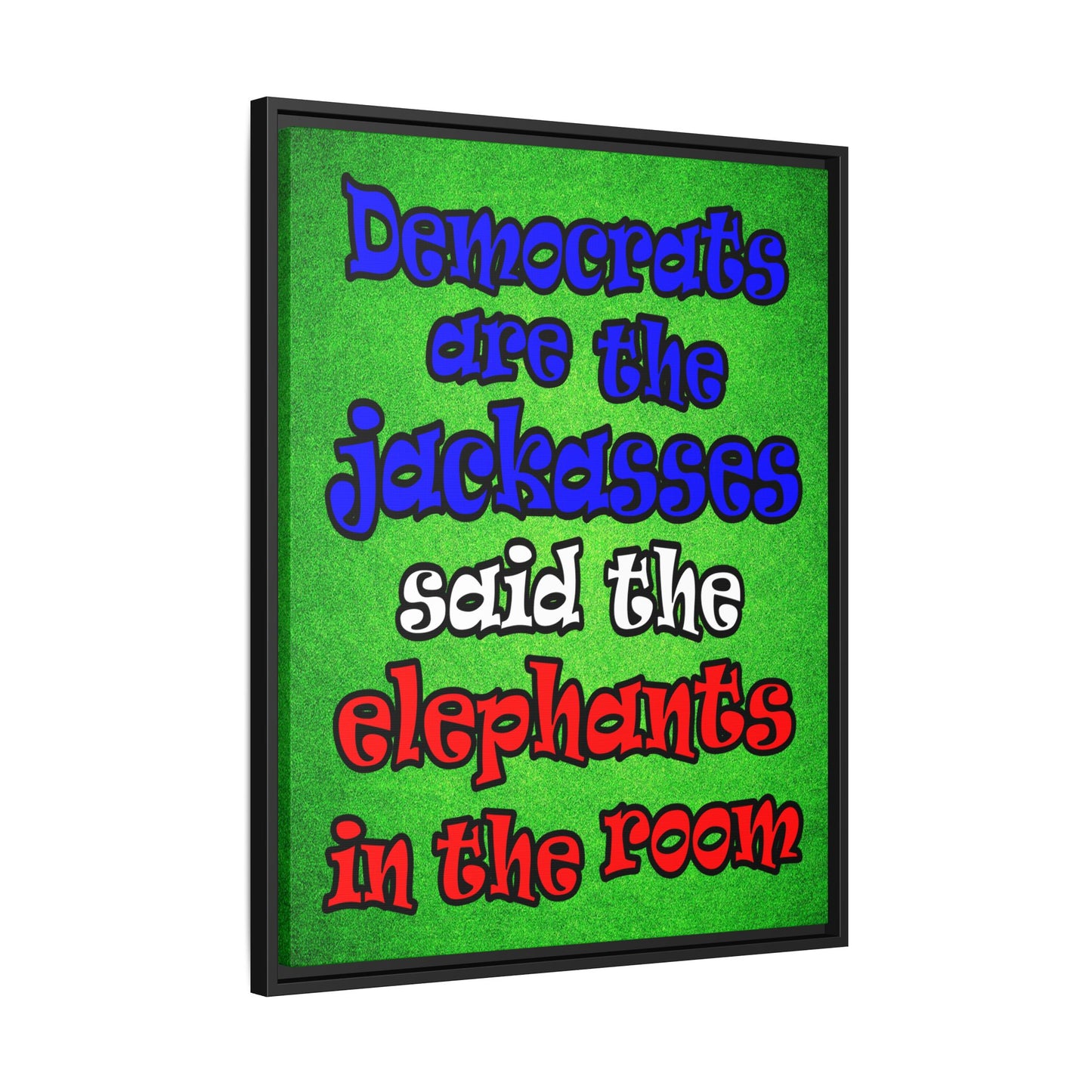 donkeys and elephants - framed canvas art (green turf)