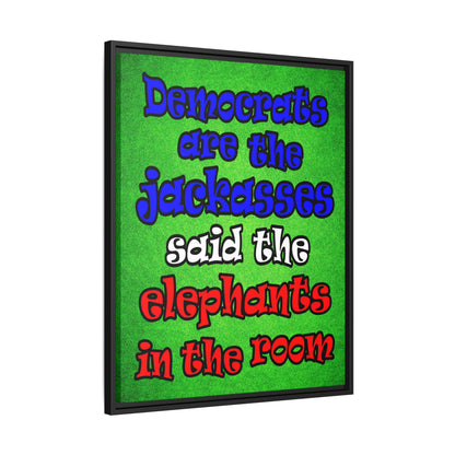 donkeys and elephants - framed canvas art (green turf)