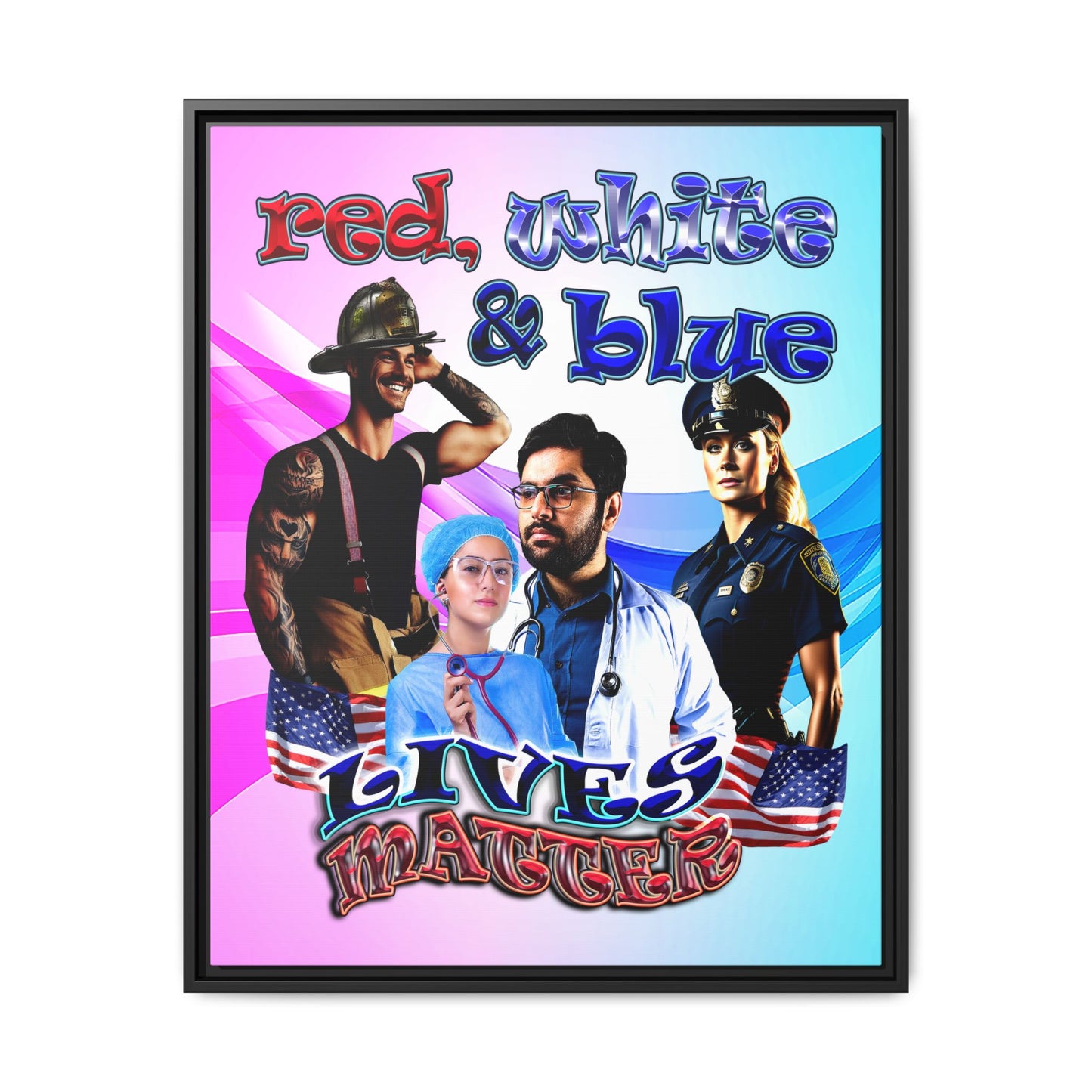 rw&b lives matter - framed canvas art (light blue-pink wave)