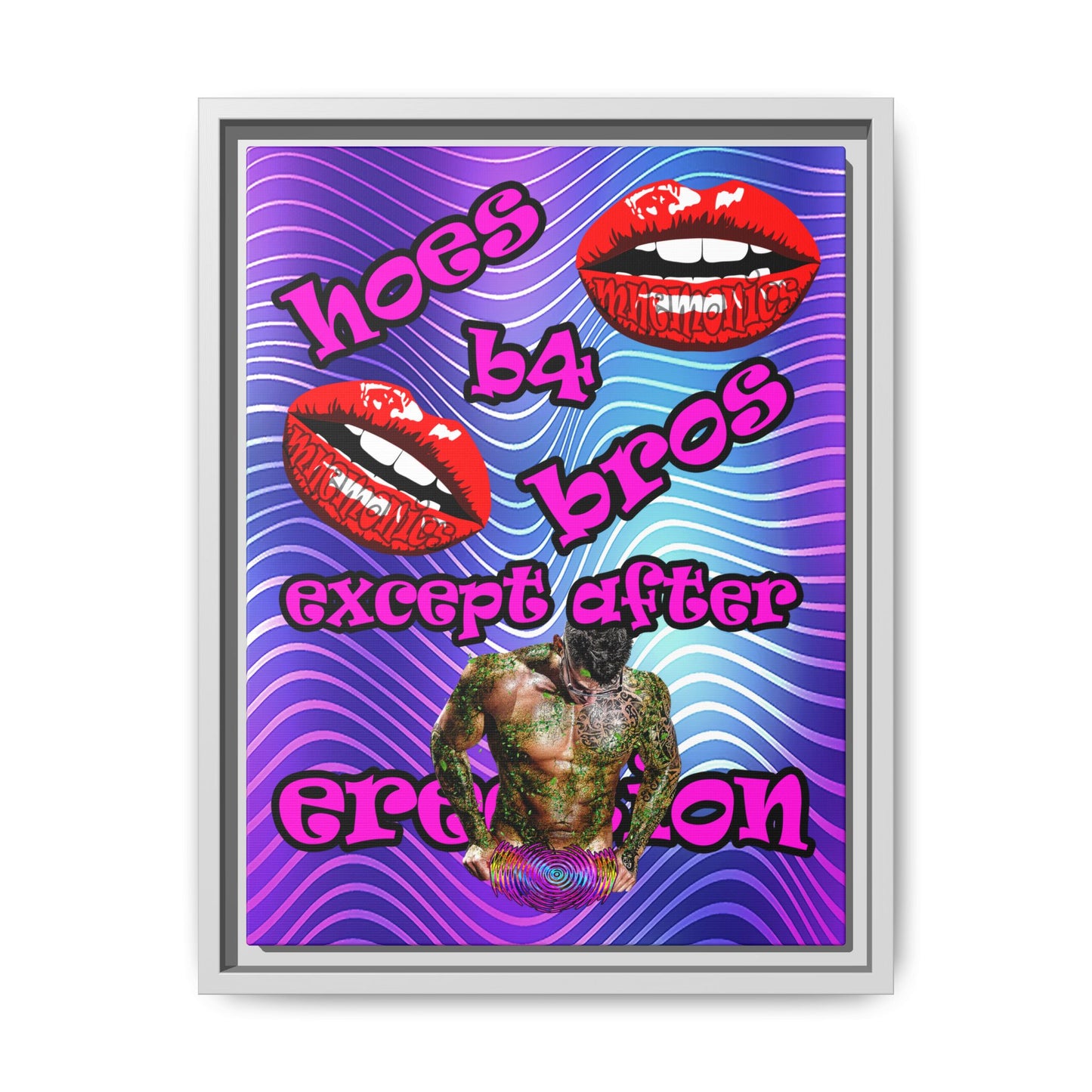hoes b4 bros - framed canvas art (purple wave)