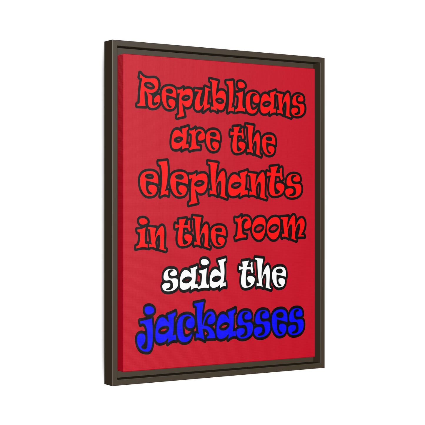 donkeys and elephants - framed canvas art (dark red)