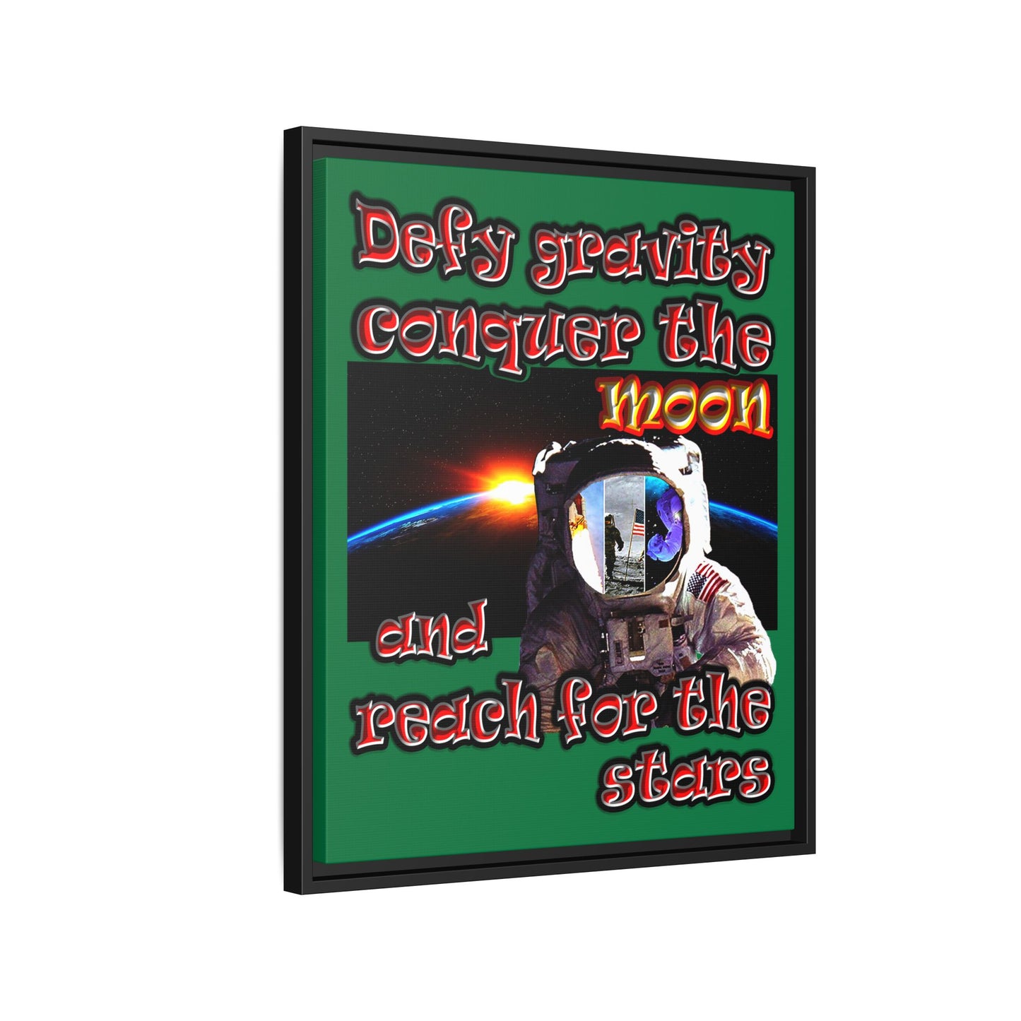 defy conquer reach - framed canvas art (dark green)