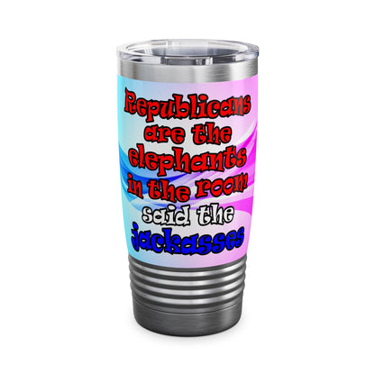 donkeys and elephants - Ringneck Tumbler, 20oz (light blue-pink wave)