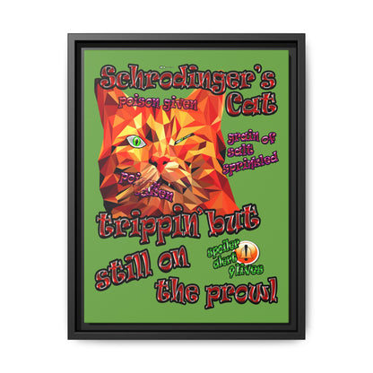 schrodinger's cat - framed canvas art (green)