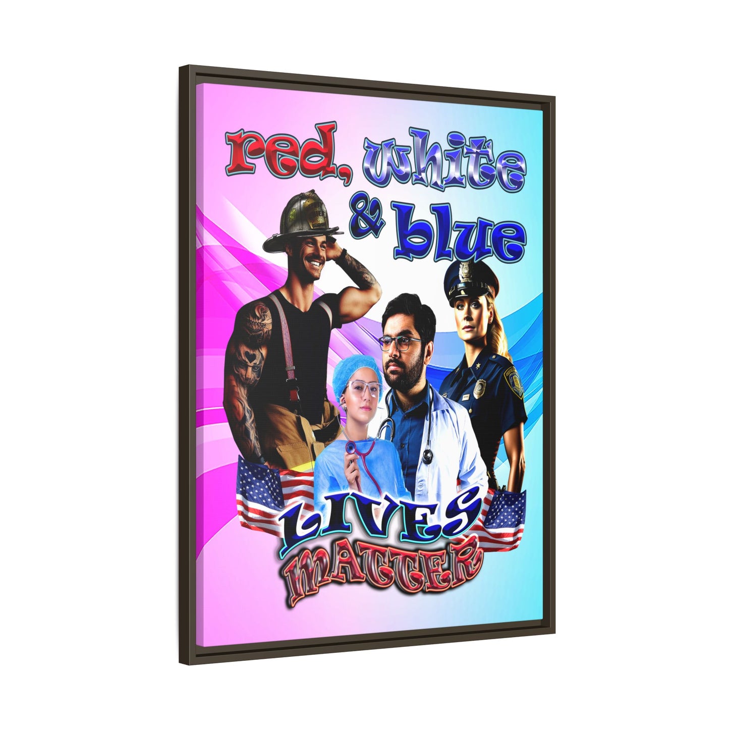 rw&b lives matter - framed canvas art (light blue-pink wave)