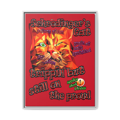schrodinger's cat - framed canvas art (dark red)