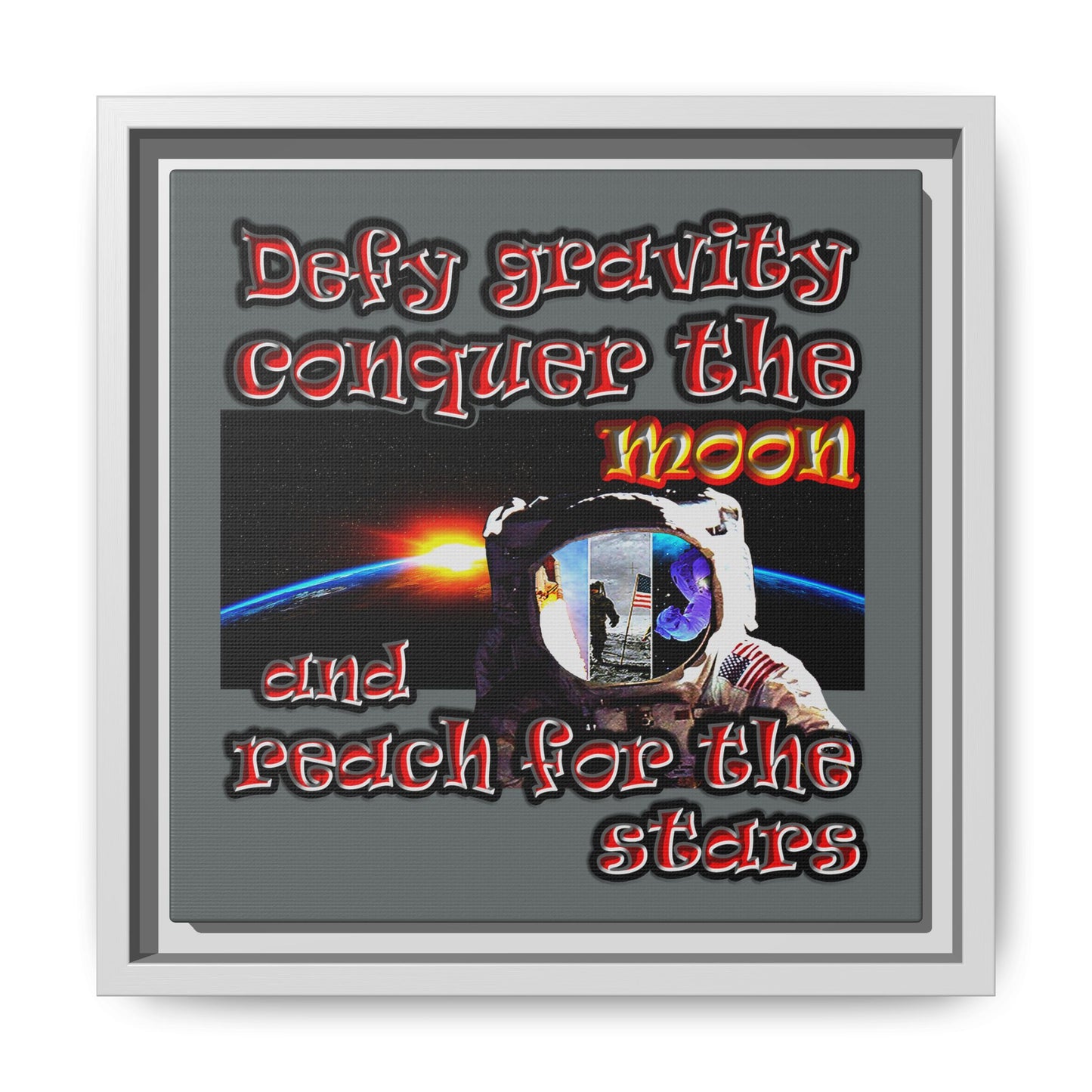 defy conquer reach - framed canvas art (dark grey)