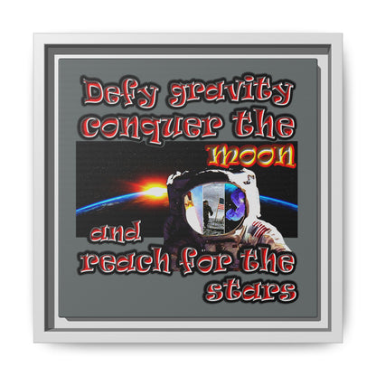 defy conquer reach - framed canvas art (dark grey)