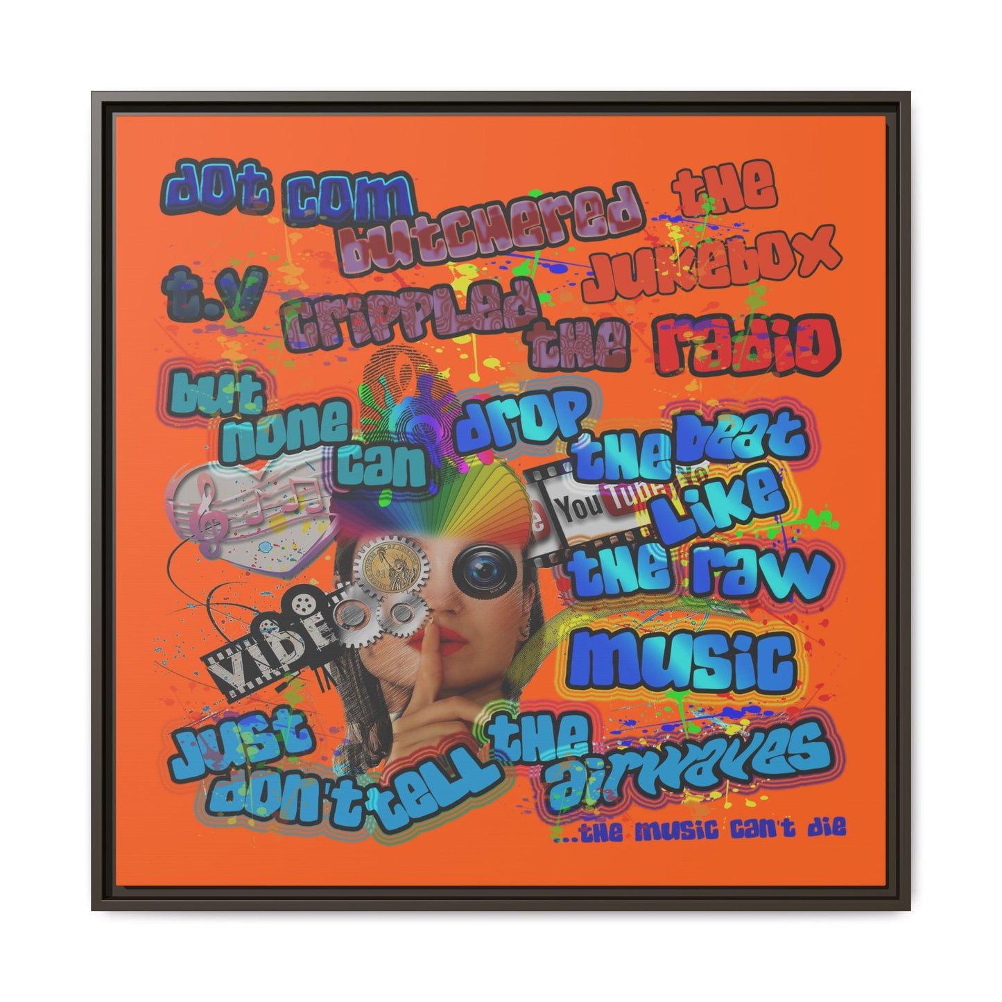 drop the beat - framed canvas art (orange)