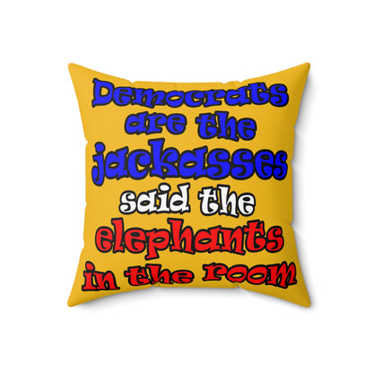 donkeys and elephants - Spun Polyester Square Pillow - (yellow)