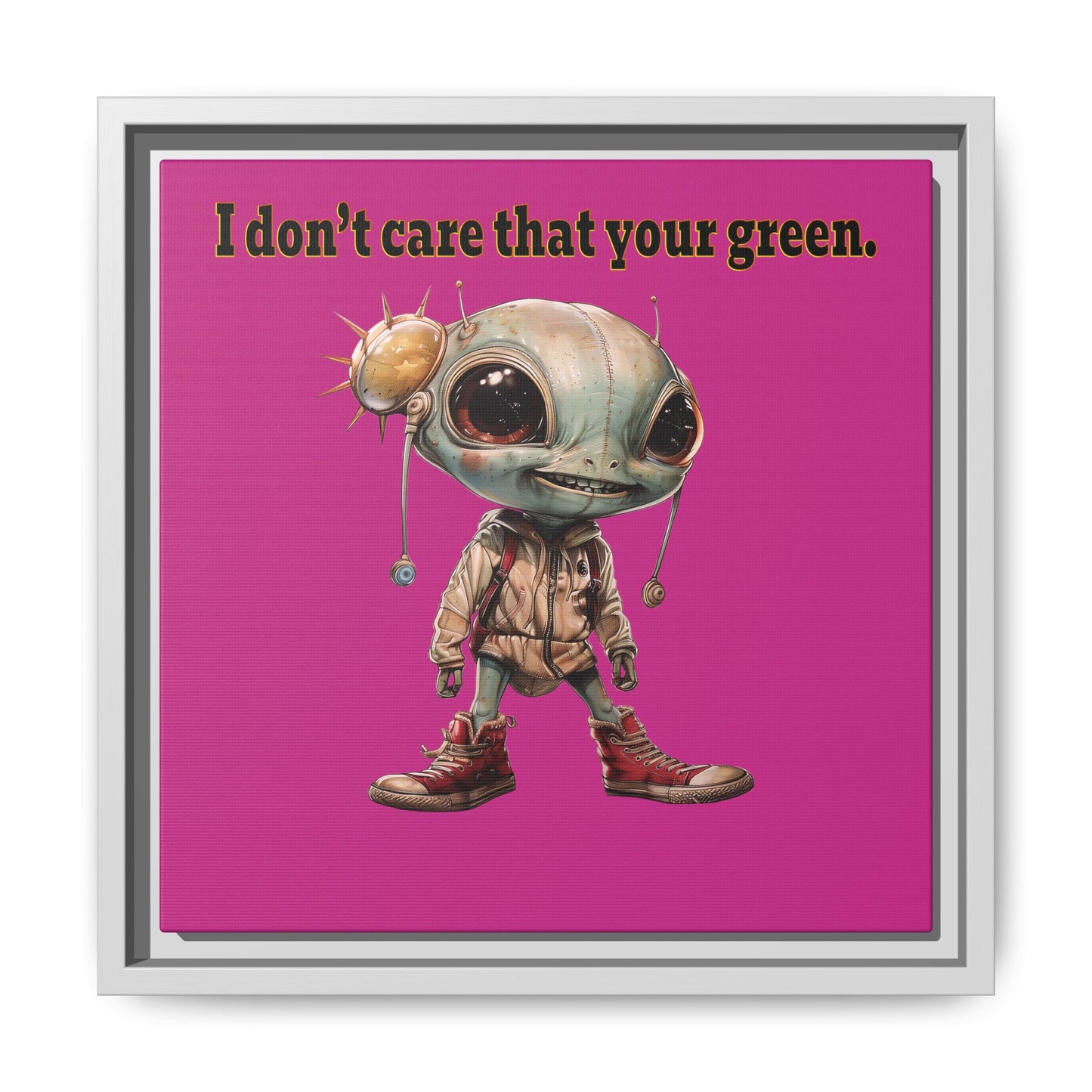 I don't care that your green - framed canvas art (pink)