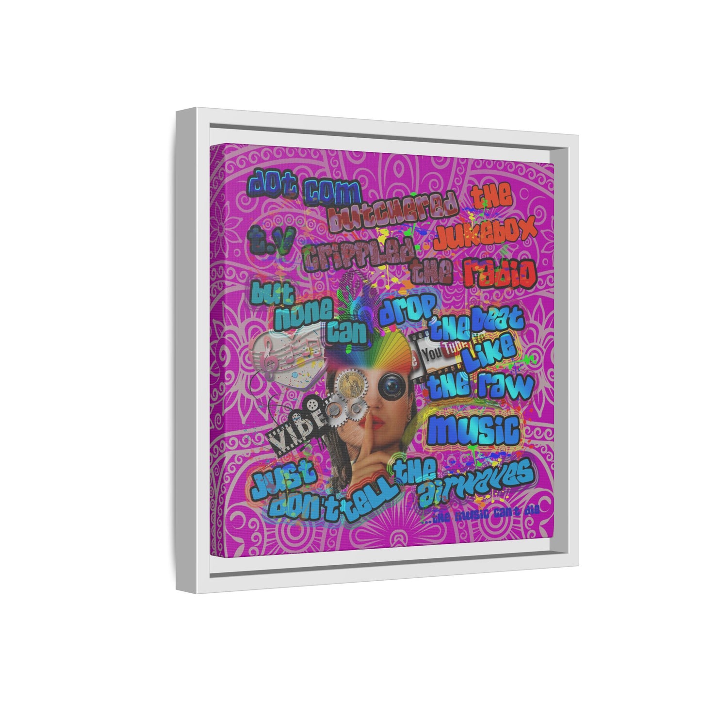 drop the beat - framed canvas art (pink swirl)