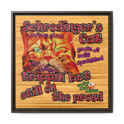 schrodinger's cat - framed canvas art (butterscotch wood finish)