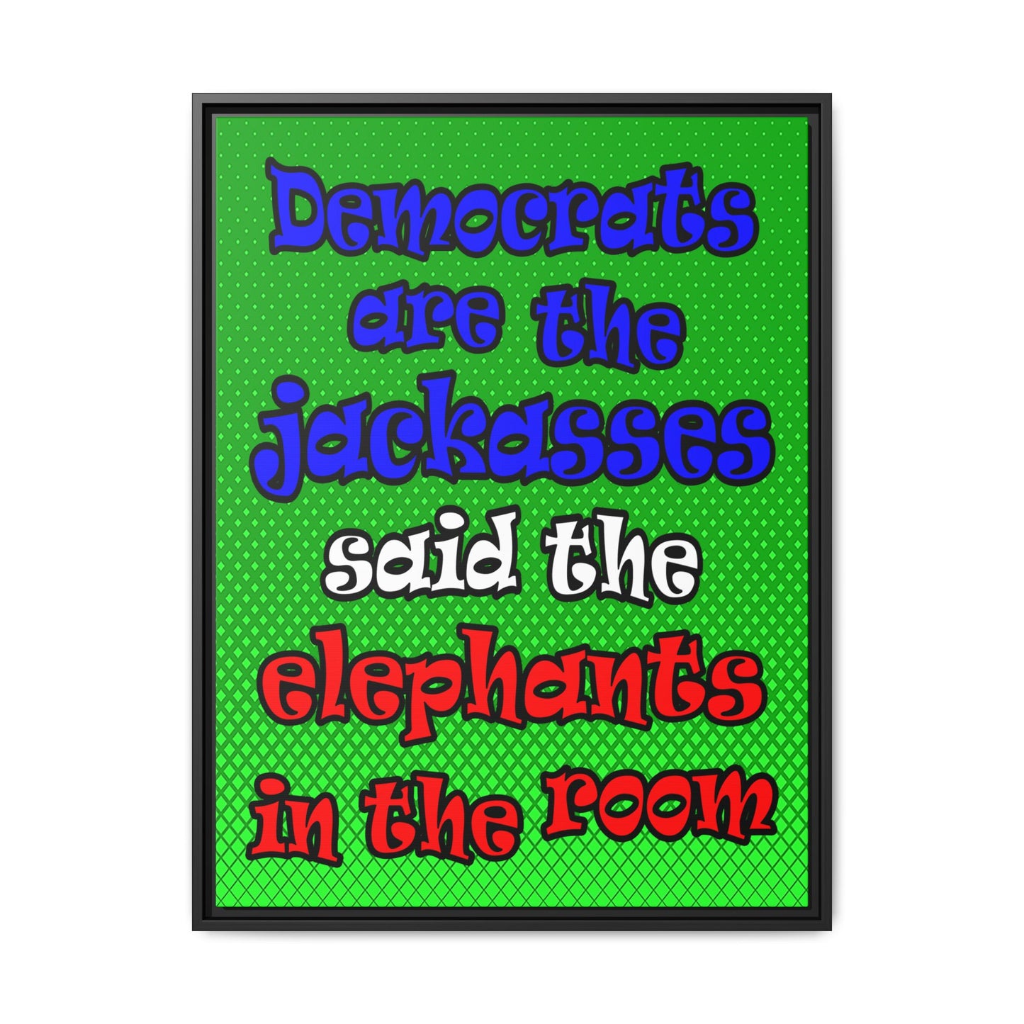donkeys and elephants - framed canvas art (logo green)