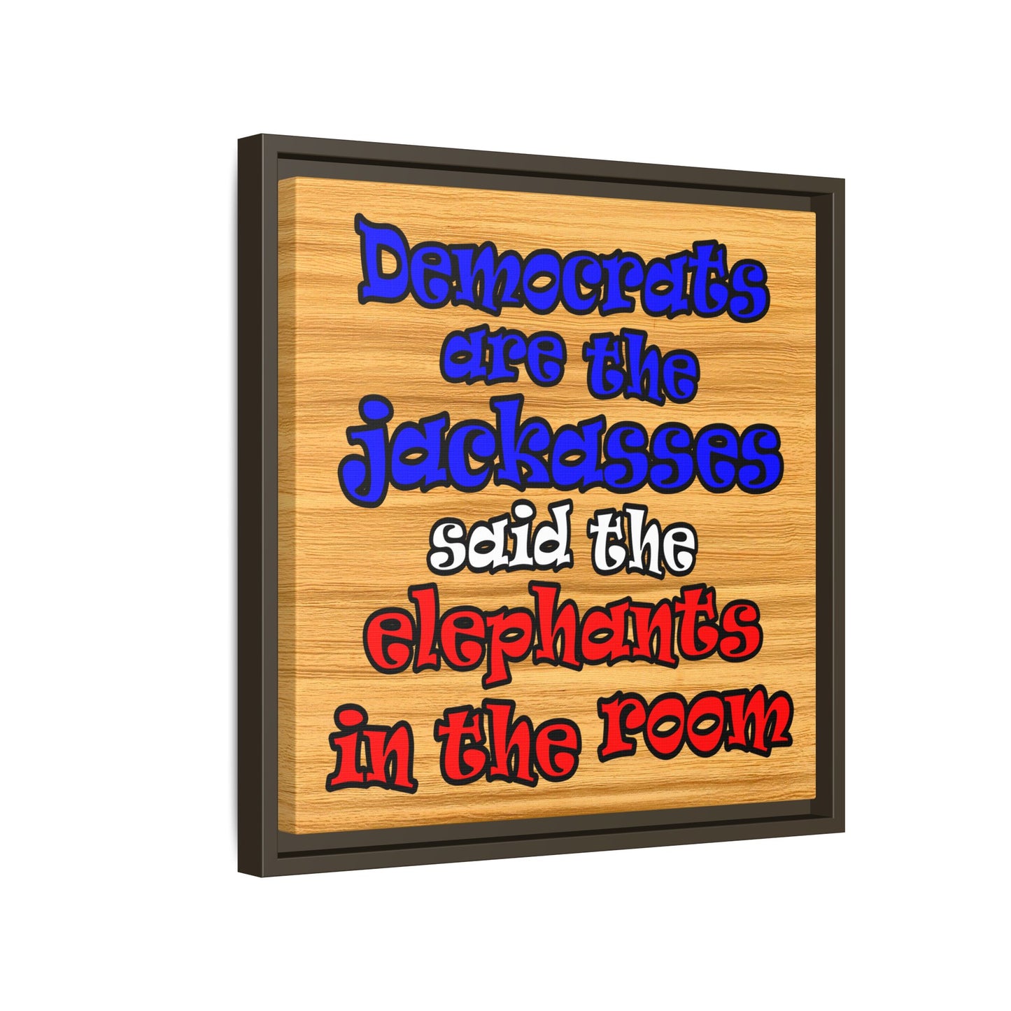 donkeys and elephants - framed canvas art (butterscotch wood finish)