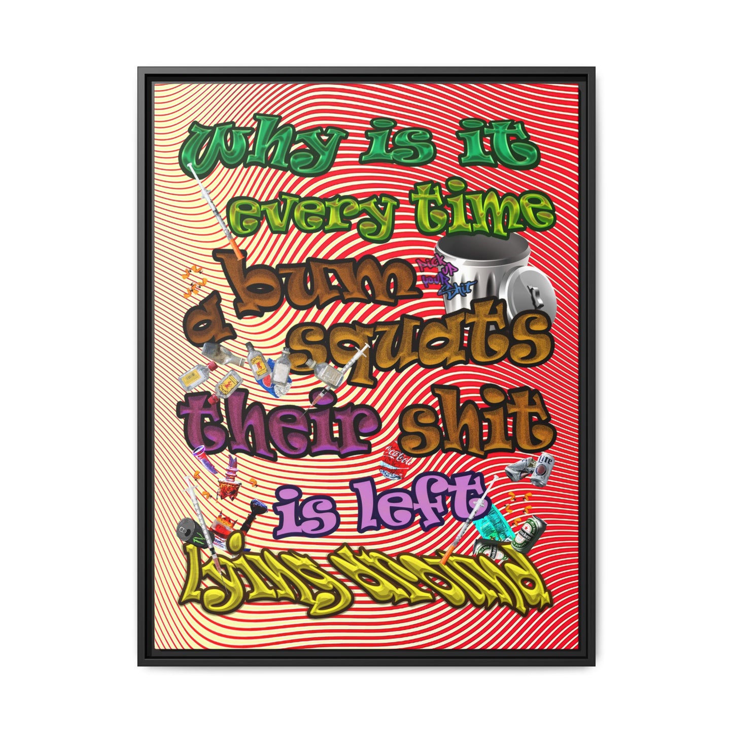 the bum's shit - framed canvas art (yellow-orange wave)