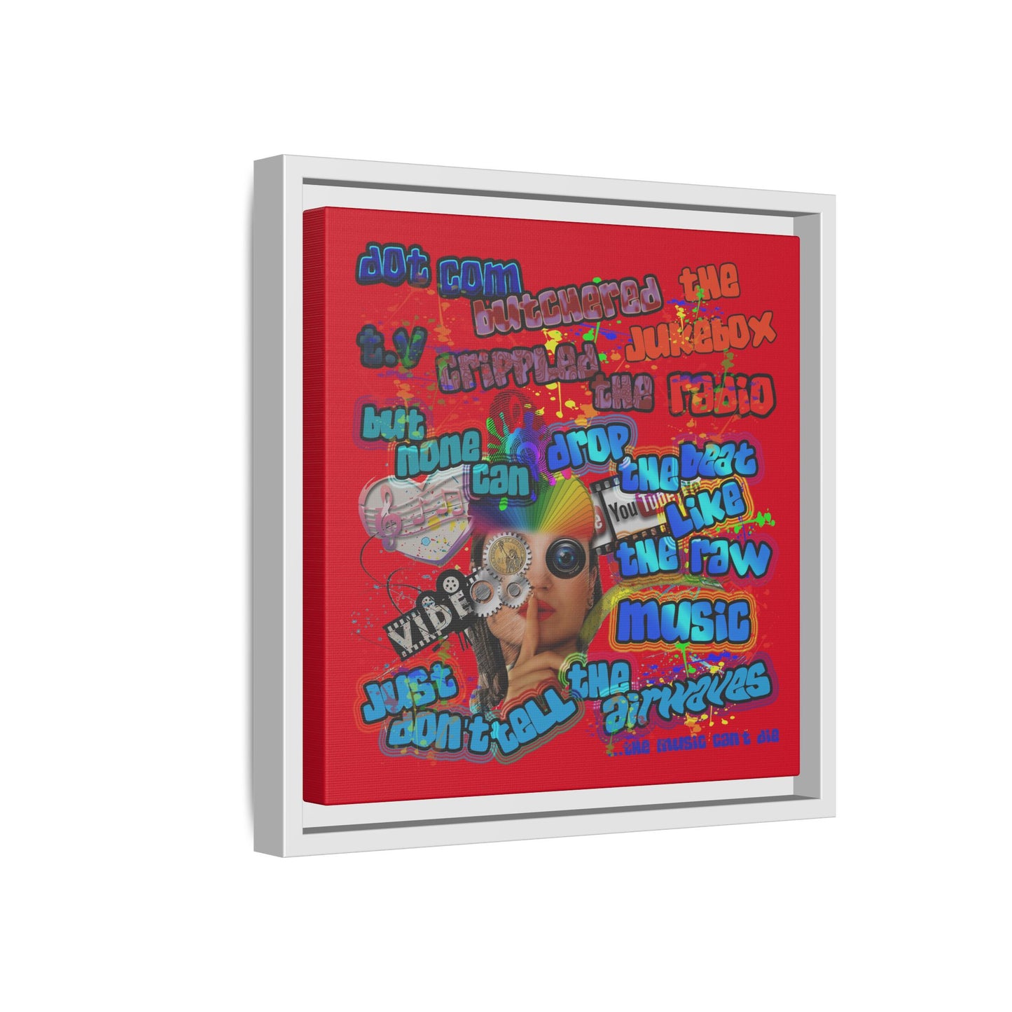 drop the beat - framed canvas art (dark red)