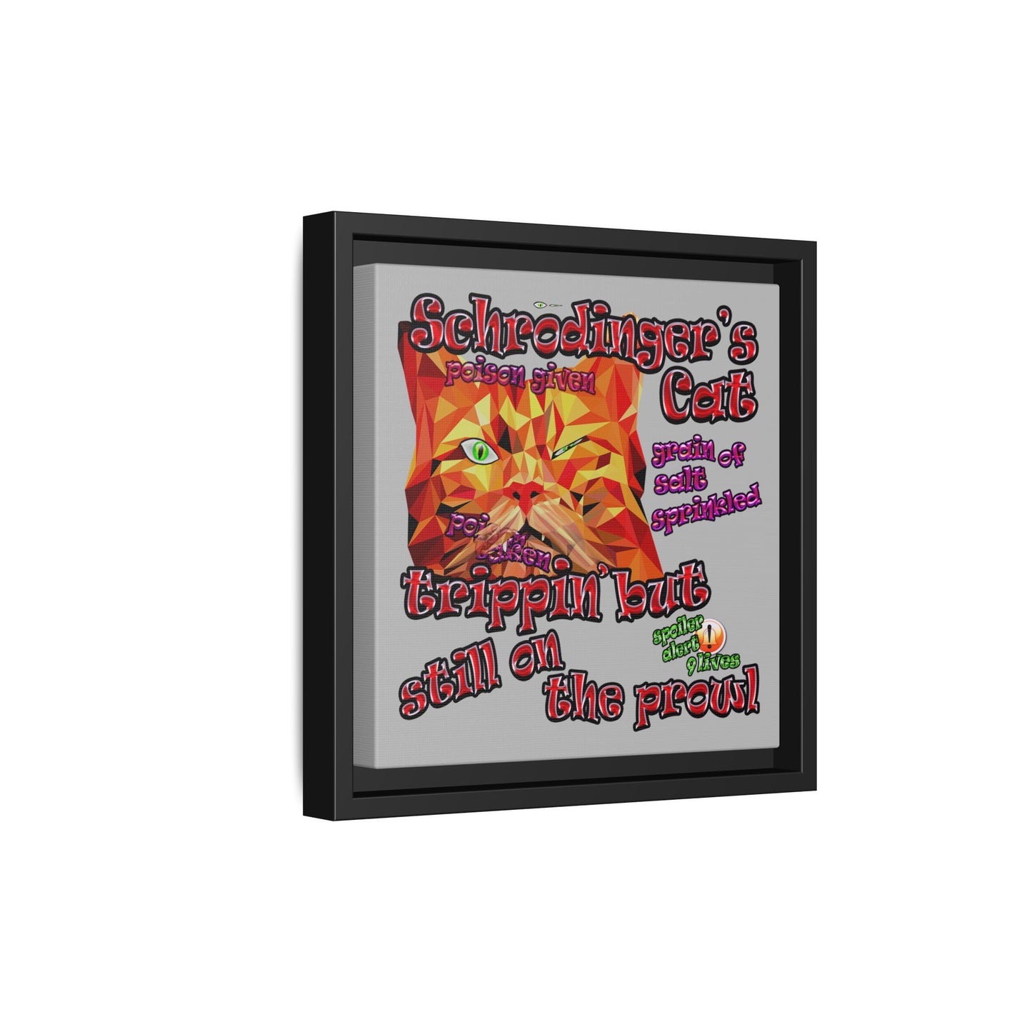 schrodinger's cat - framed canvas art (light grey)