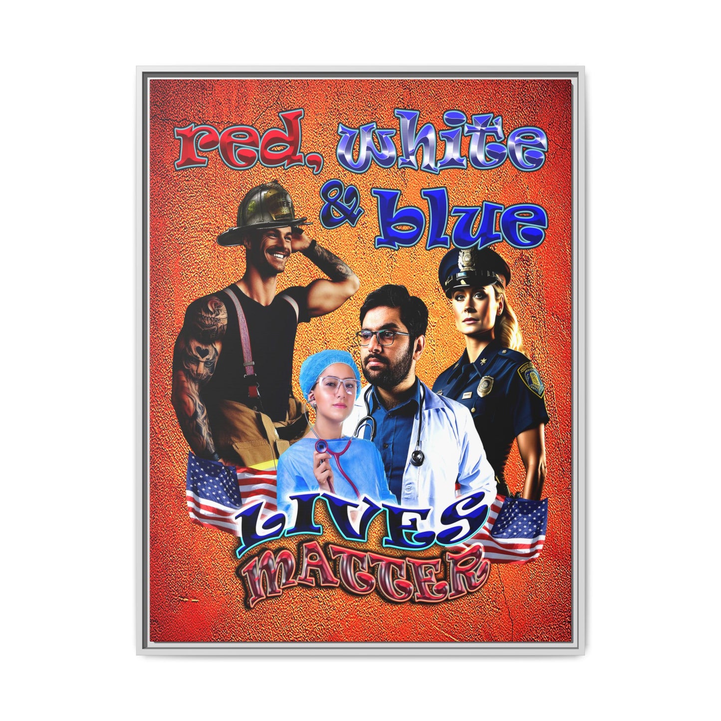 rw&b lives matter - framed canvas art (burnt orange)