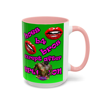 hoes b4 bros - Accent Mug (logo green)