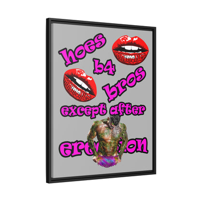 hoes b4 bros - framed canvas art (light grey)
