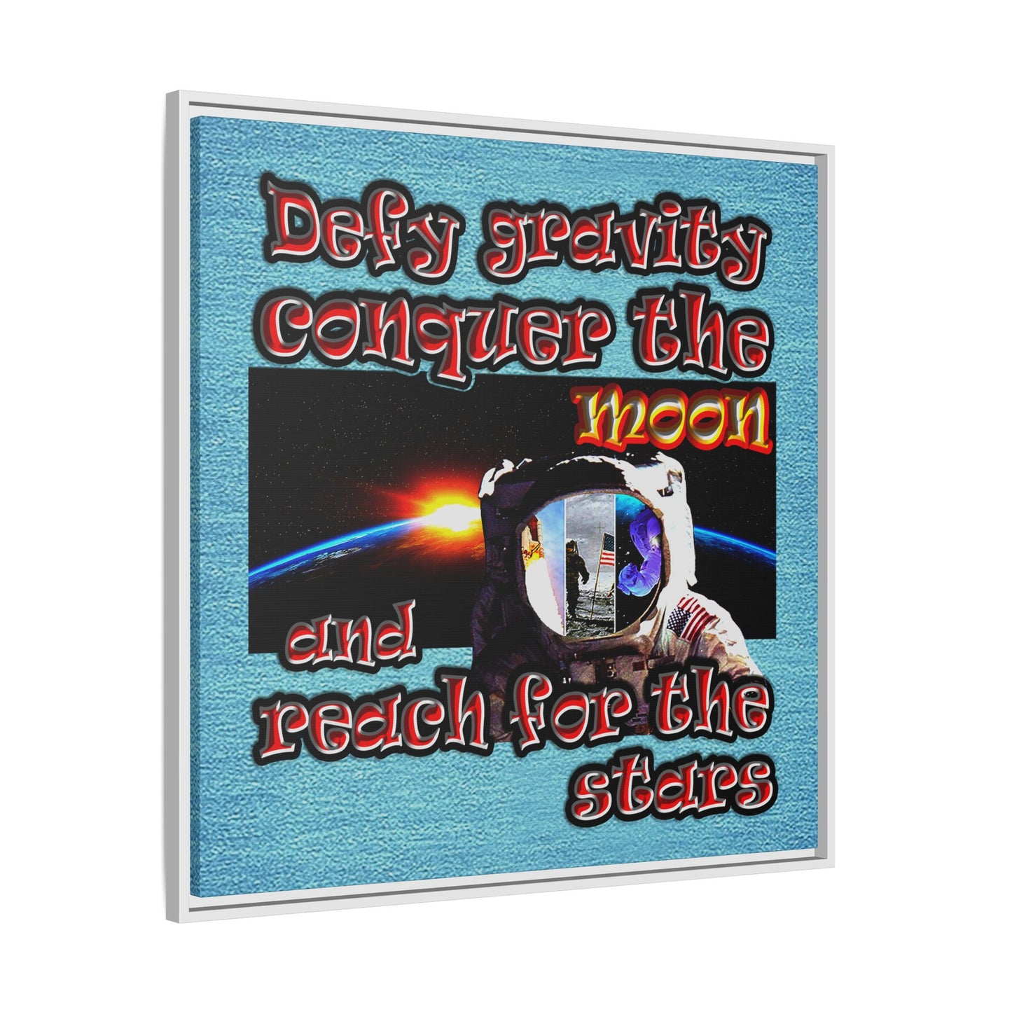 defy conquer reach - framed canvas art (faded blue)