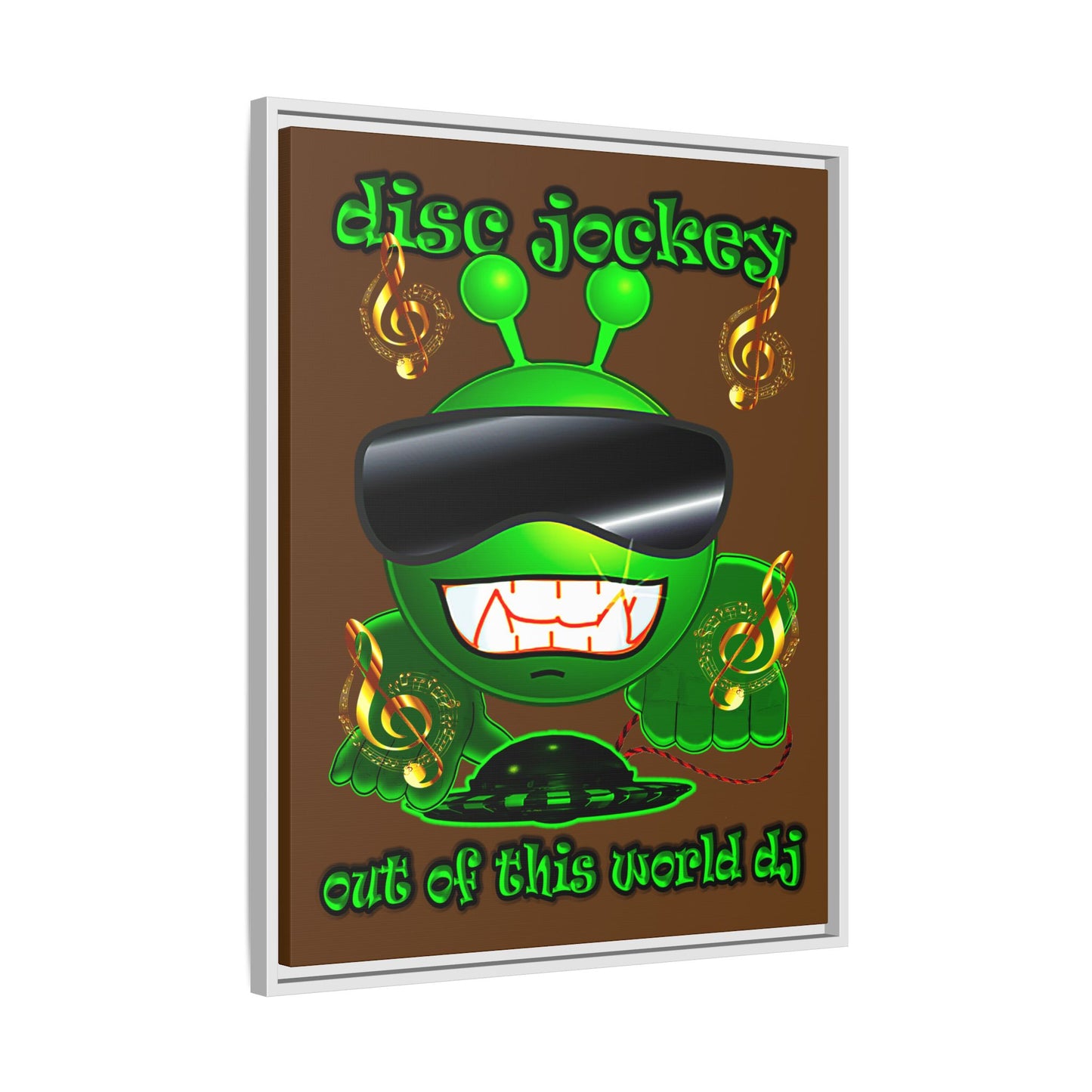 disc jockey - framed canvas art (brown)