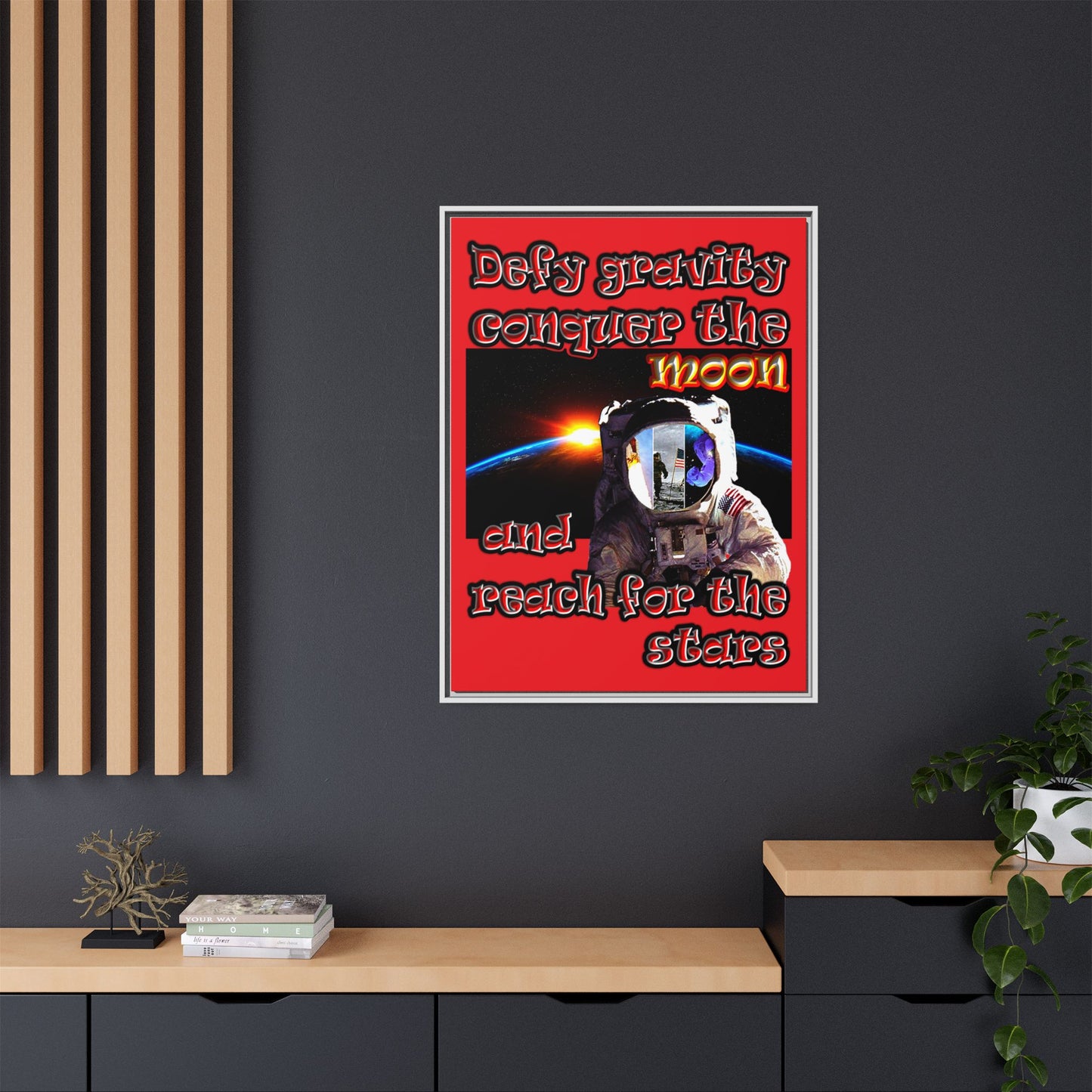 defy conquer reach - framed canvas art (red)