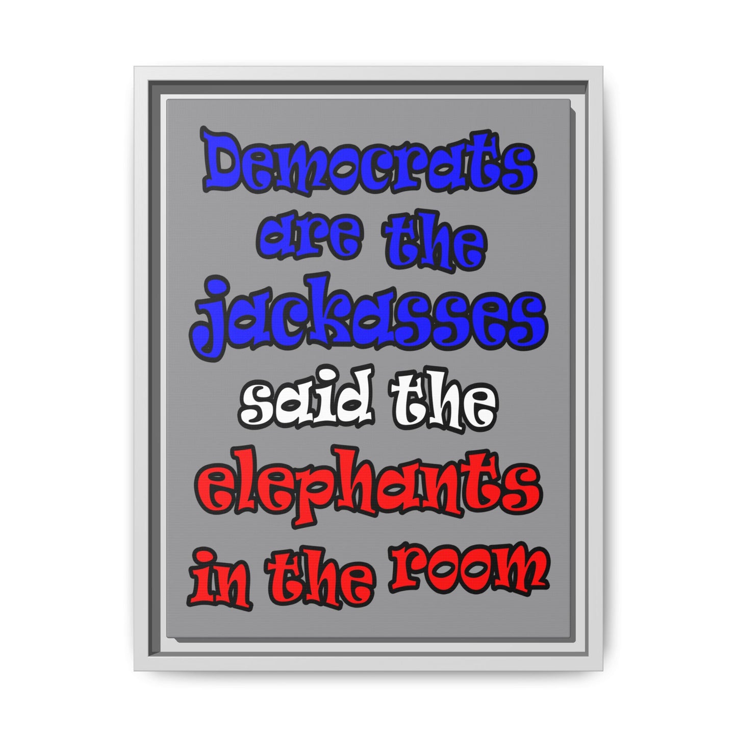 donkeys and elephants - framed canvas art (grey)