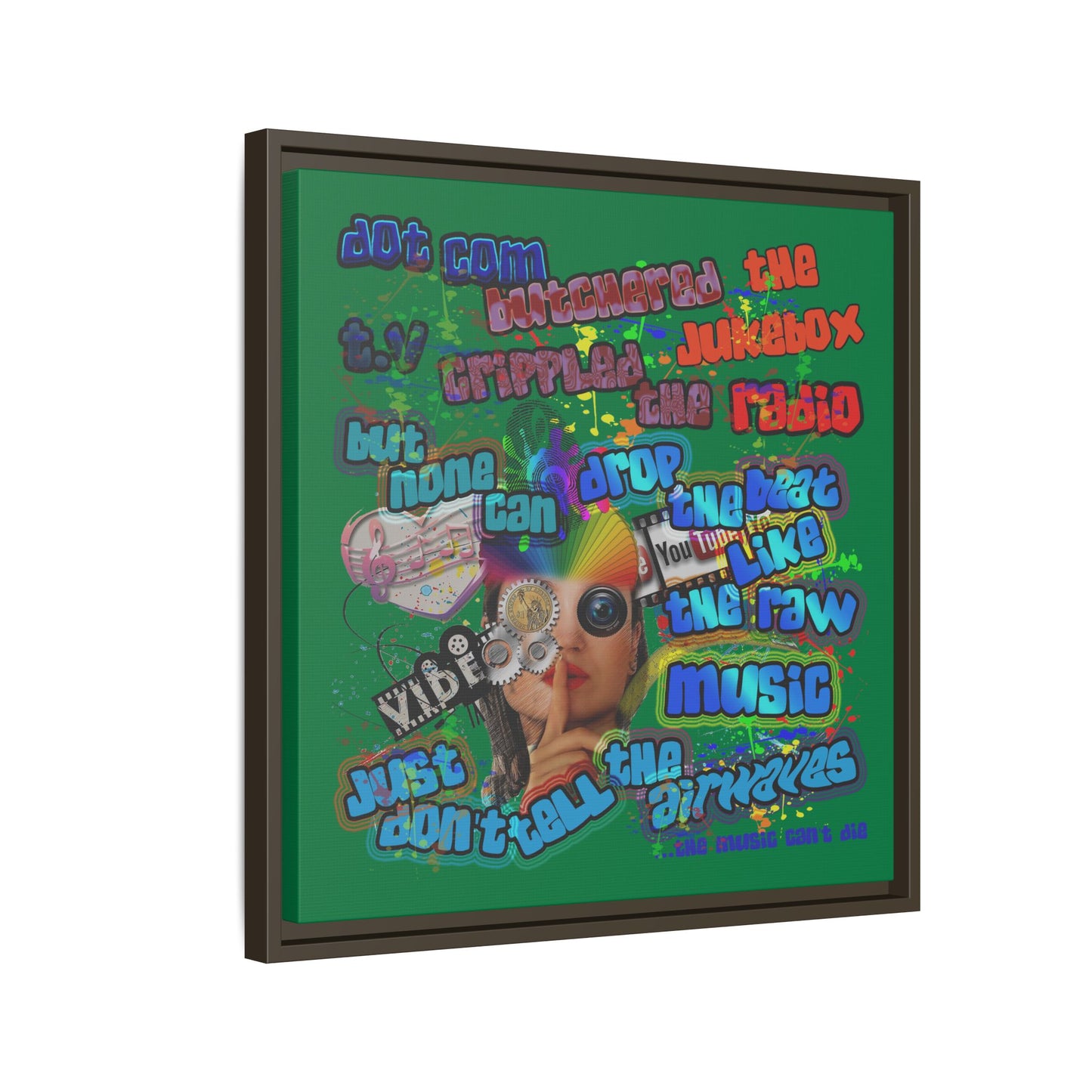 drop the beat - framed canvas art (dark green)