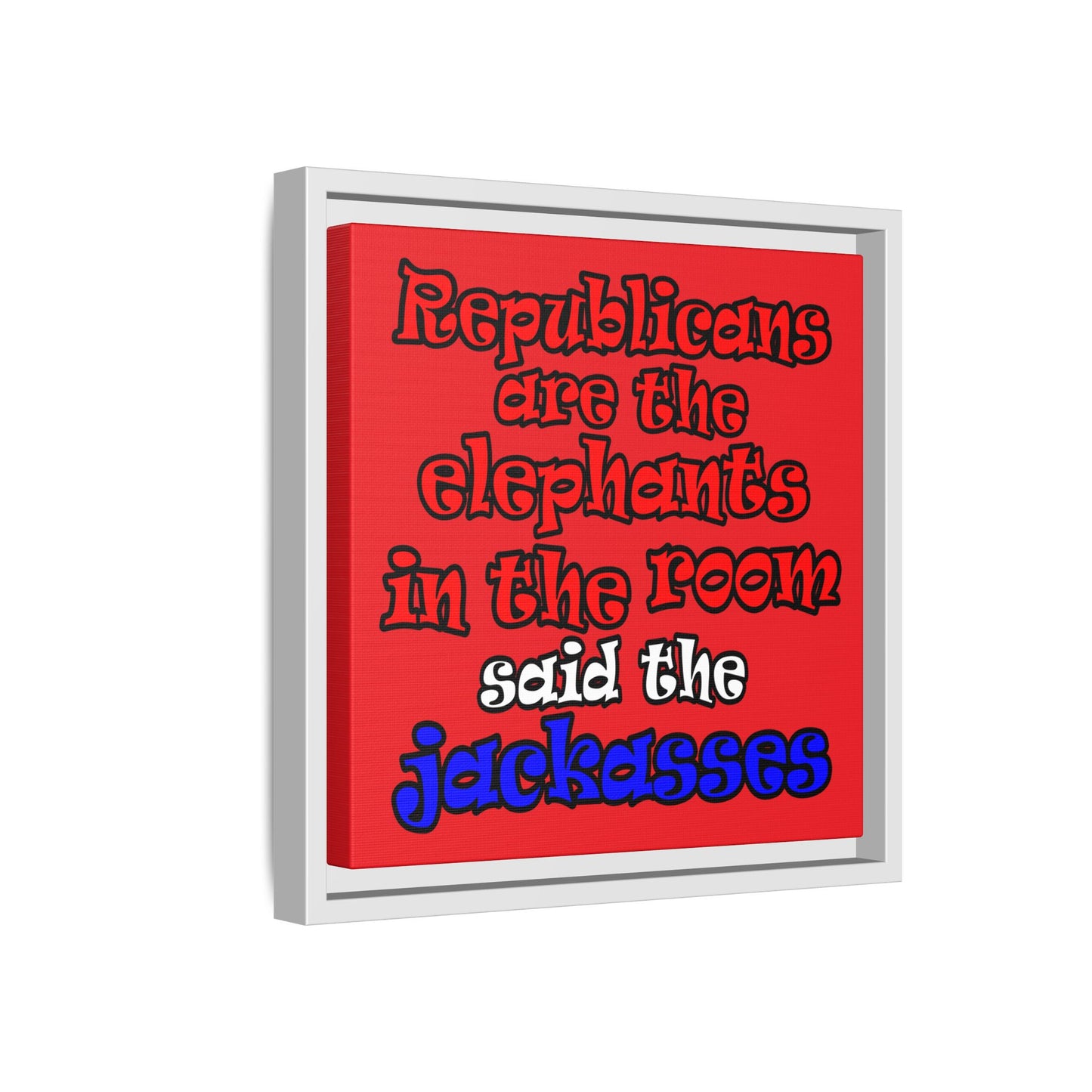 donkeys and elephants - framed canvas art (red)